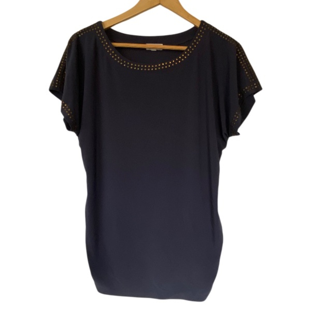 EMI & JOE Metal Blue Studded Ruched Blouse Size S